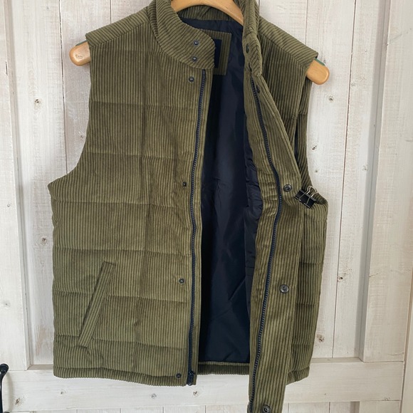 Tailor Vintage Mens Corduroy Puffer Vest Army Green Quilted Full Zip Small NEW - Picture 5 of 12